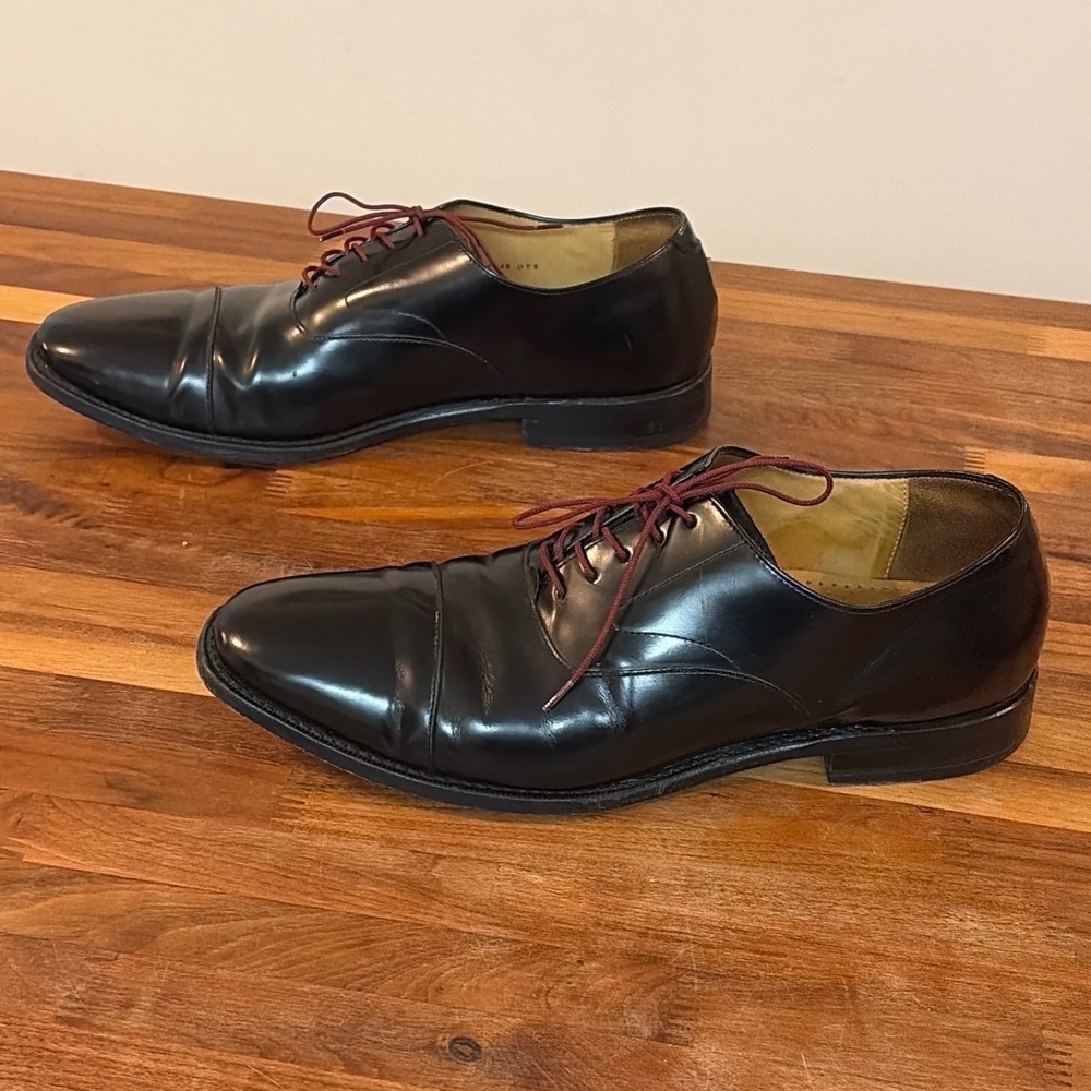 Cole Haan Mens Black Leather Cap Toe Oxford Shoes Nike Air Goodyear Welted 9 D